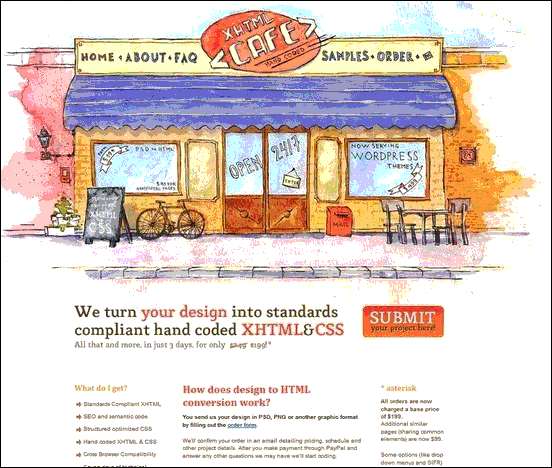 XHTML Café - Website design using drawings and illustration