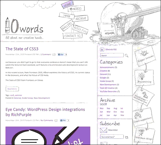 10 Words - Website design using drawings and illustration