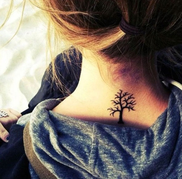 small tree tattoo on neck