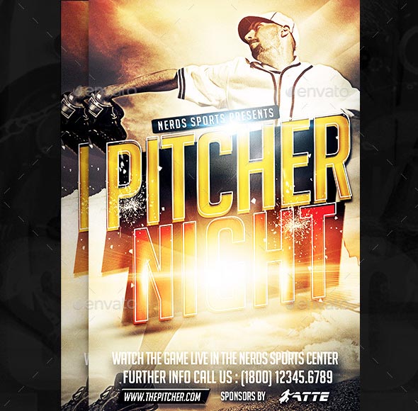 Pitcher Night Baseball Sport Flyer
