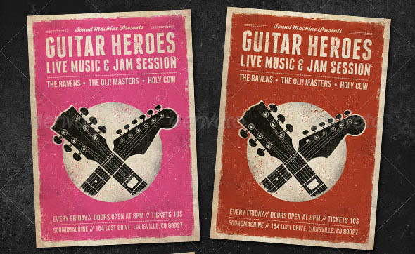 Guitar Heroes Vintage Music Poster Flyer