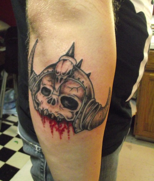 Alien Skull Face Tattoo On Elbow