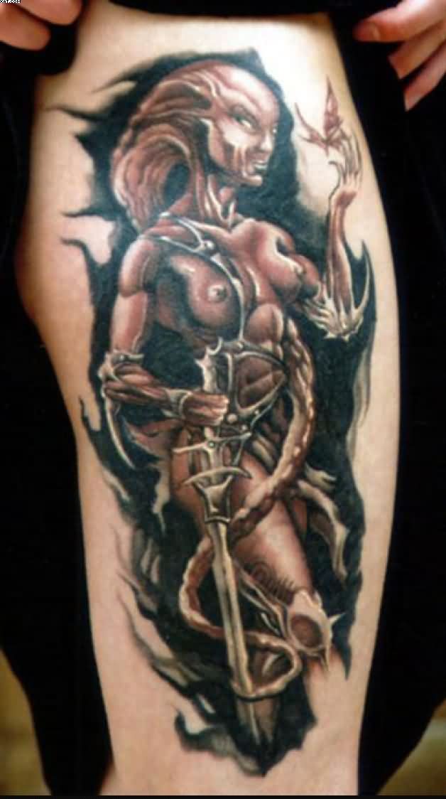 Sexy Alien Woman Tattoo