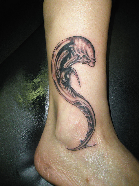 Small Alien Tattoo Design On Ankle
