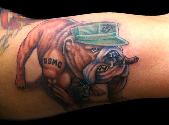 USMC Bulldog Tattoos On Arm
