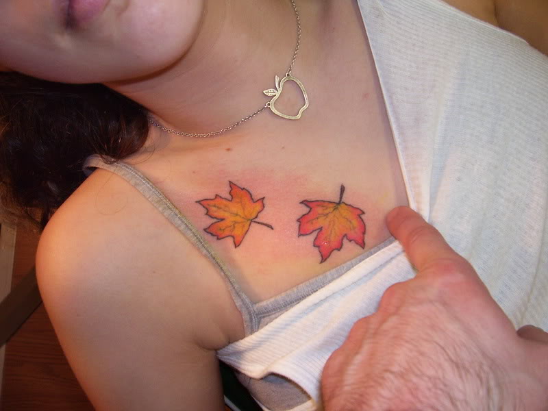 Fall Leaves Tattoo On Breast