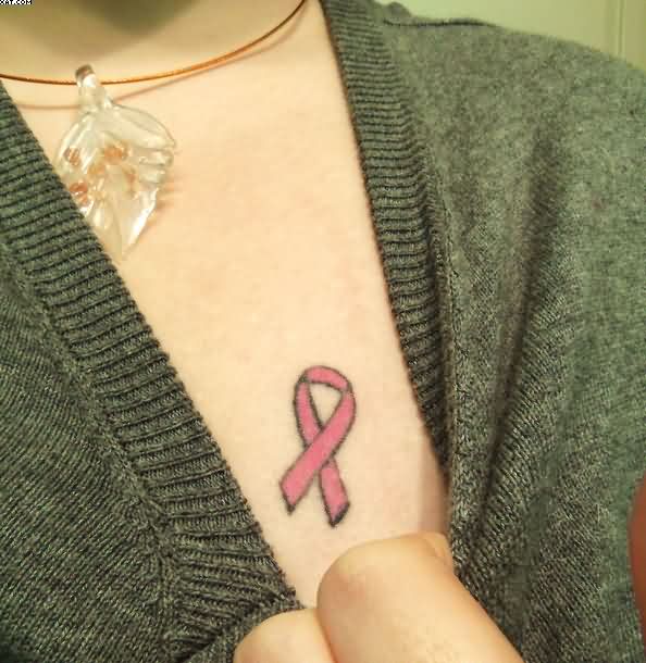Small Breast Cancer Tattoo On Chest