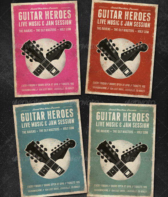 Guitar Heroes Vintage Music Poster Flyer