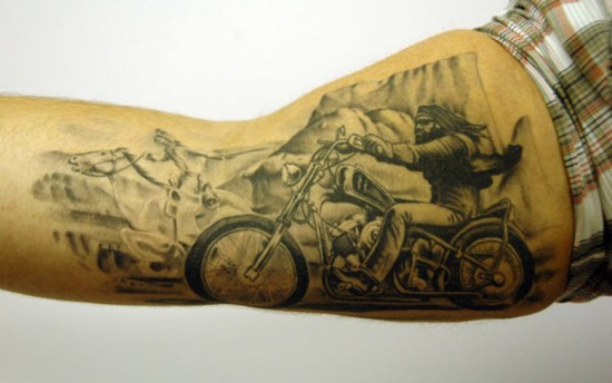 Badass Motorcycle Tattoo On Arm