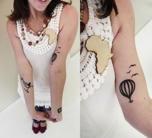 Cute Hot Air Balloon & Bird Tattoo