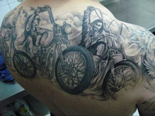 Gang Biker Tattoo On Back