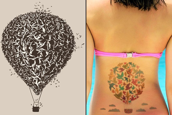 Hot Air Balloon & Bird Tattoo