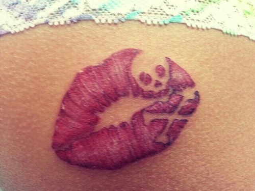 Lipstick Kiss & Skull Tattoo