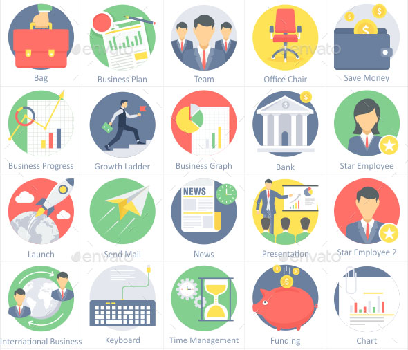 30 Office Business Flat Icons 1